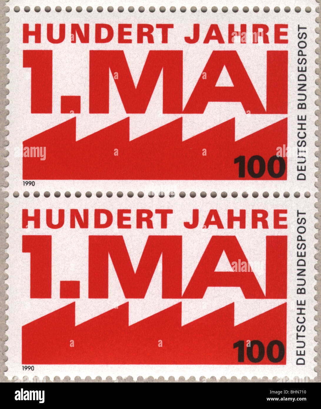 Posta / posta, francobolli, Germania occidentale, Deutsche Bundespost (ufficio postale federale tedesco), 100 Pfennig, '100 anni May Day', 1989, Foto Stock