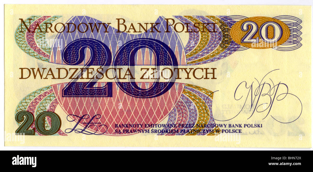 Moneta/finanza, banconote, Polonia, 20 Zloty, Banca nazionale polacca, 1982, Foto Stock