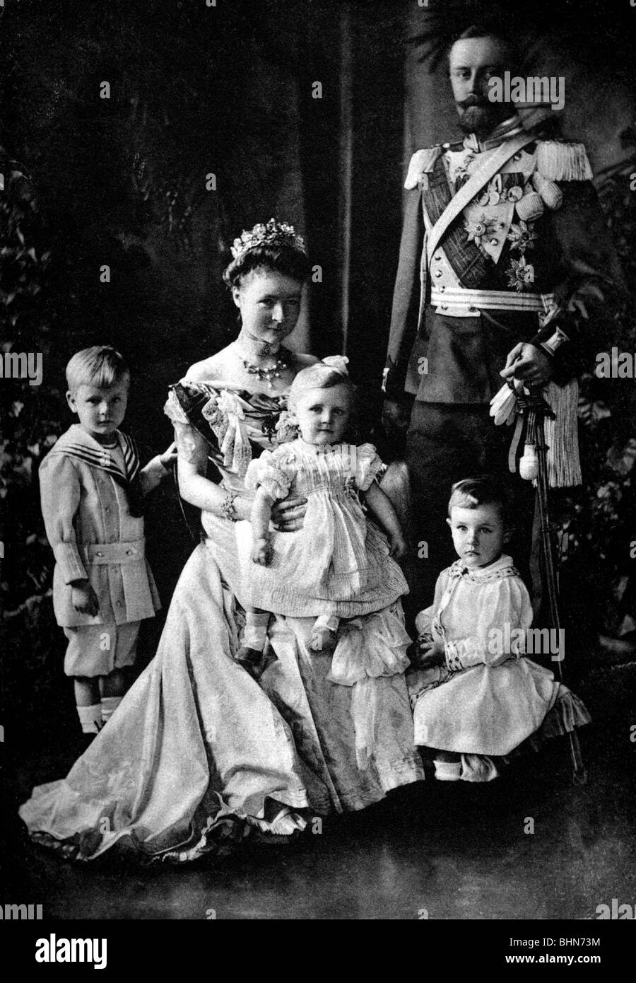 Leopold IV, 30.5.1871 - 30.12.1949, Principe di Lippe 25.10.1905 - 12.11.1918, foto di gruppo con la sua famiglia, cartolina, stampato nel 1907, Foto Stock