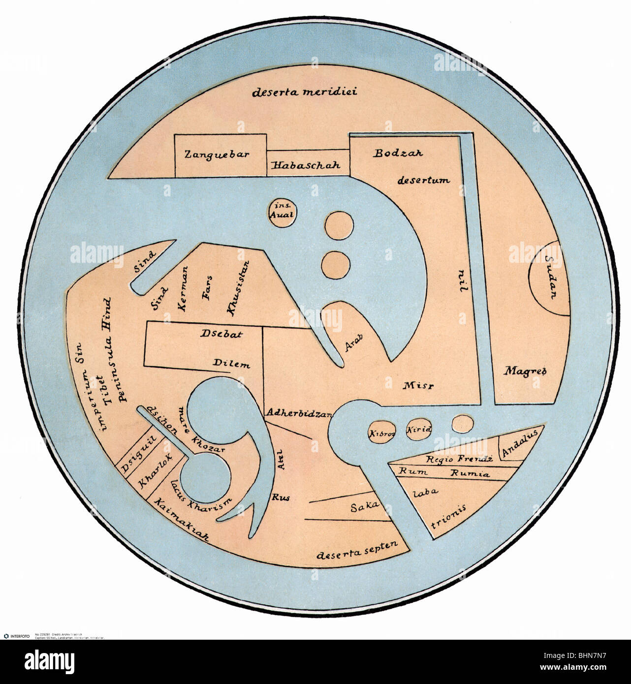 Cartografia, mappe del mondo, Medioevo, mappa di Abu Ishak al farsi al Istachri, circa 950, Foto Stock