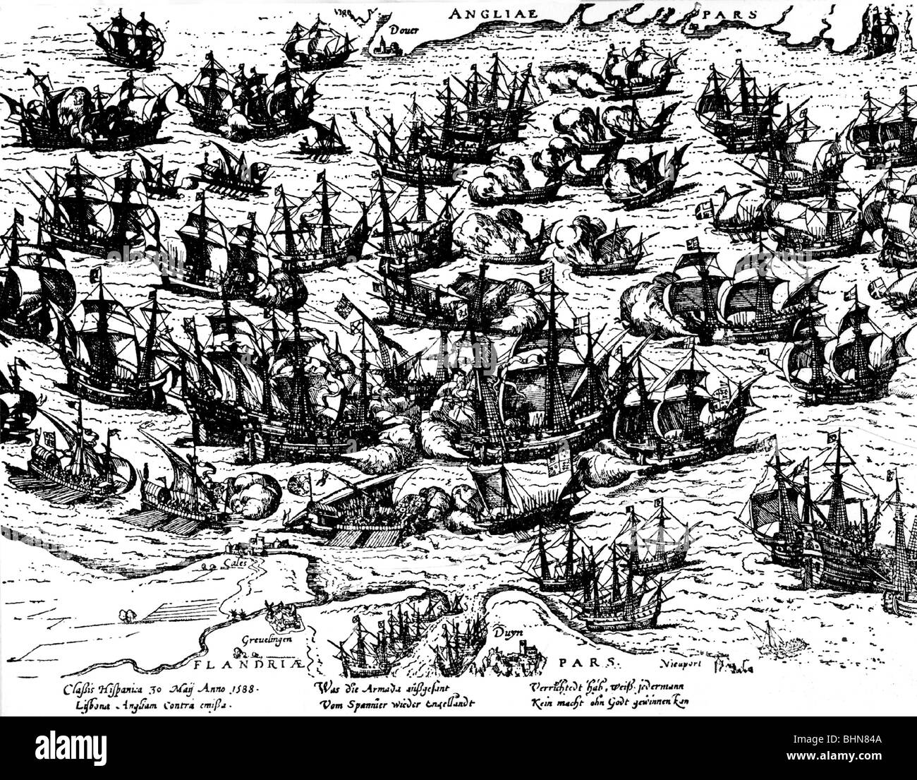 Geografia / viaggio, Gran Bretagna, guerre contro la Spagna, battaglia navale contro l'armada spagnola, in Manica, dover, 22.7.1588, Foto Stock