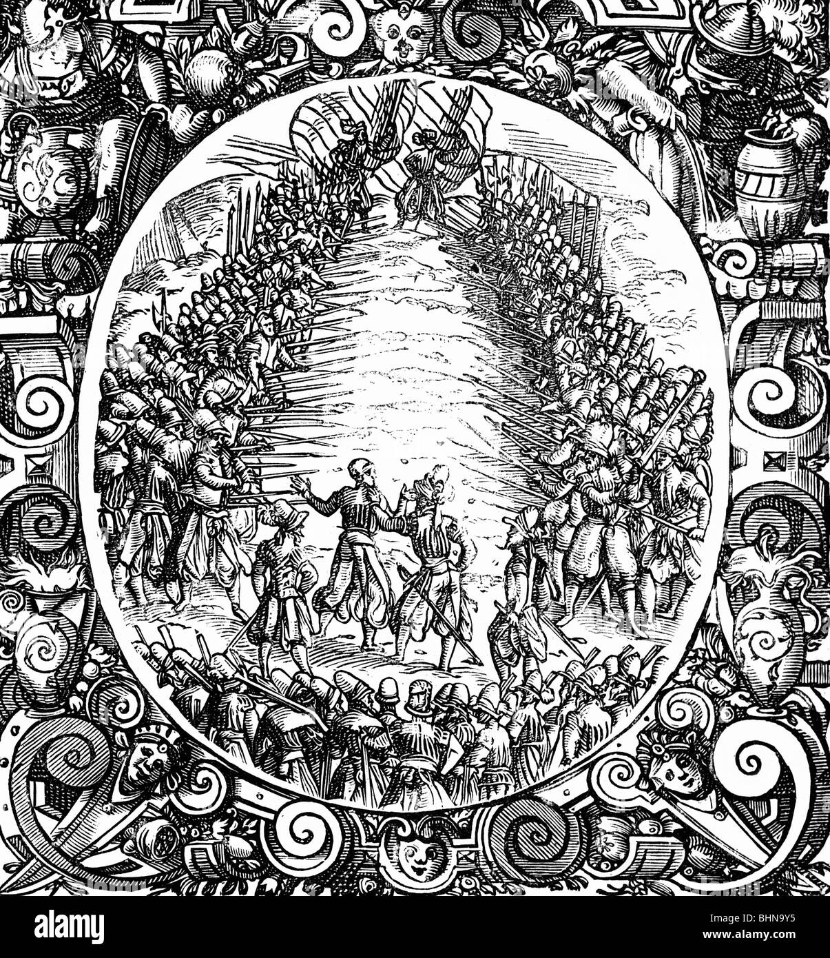 Militare, giustizia militare, sistema penitenziario, corsa di guanti, legno di Jost Amman a 'Kriegsbuch' di Leonhard Fronsperger, 1564, Foto Stock