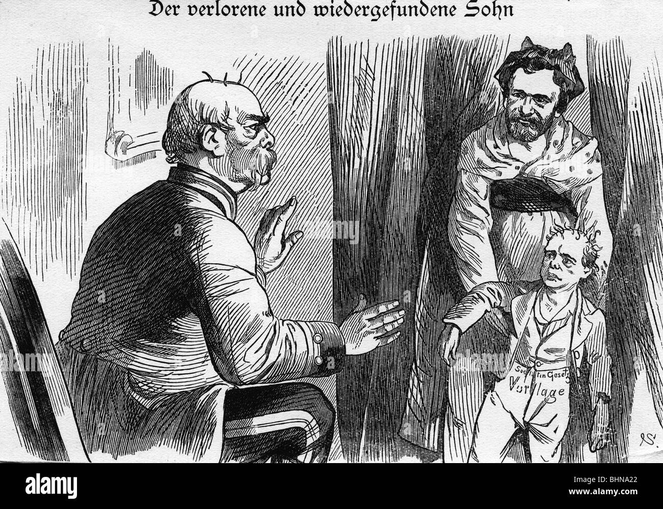 Geografia / viaggio, Germania, politica, Legge antisocialista, Leggi, 1878, accettazione 19.10.1878, caricatura, 'il figlio perduto', Kladderadatsch, Foto Stock