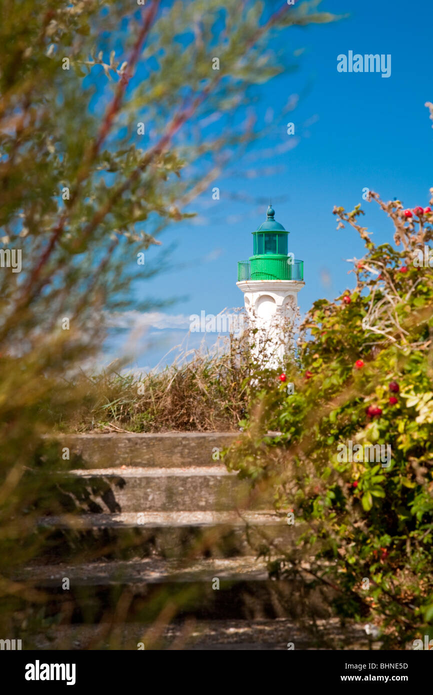 Scale che portano al faro, St Valery en Caux, dipartimento Seine-Maritime, Haute Normandie, Francia Foto Stock