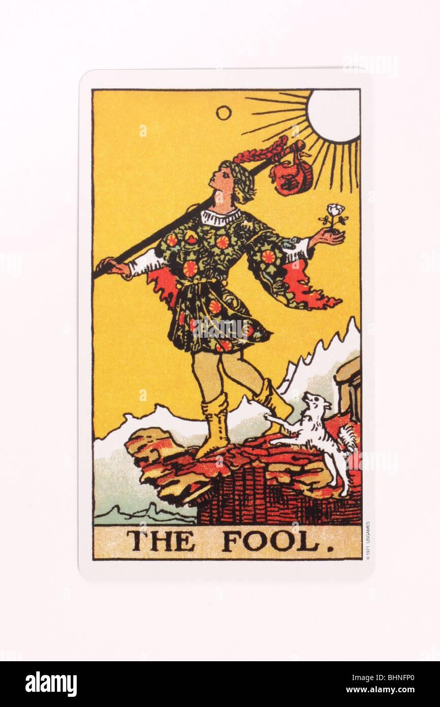 Il buffone Tarot card. Foto Stock