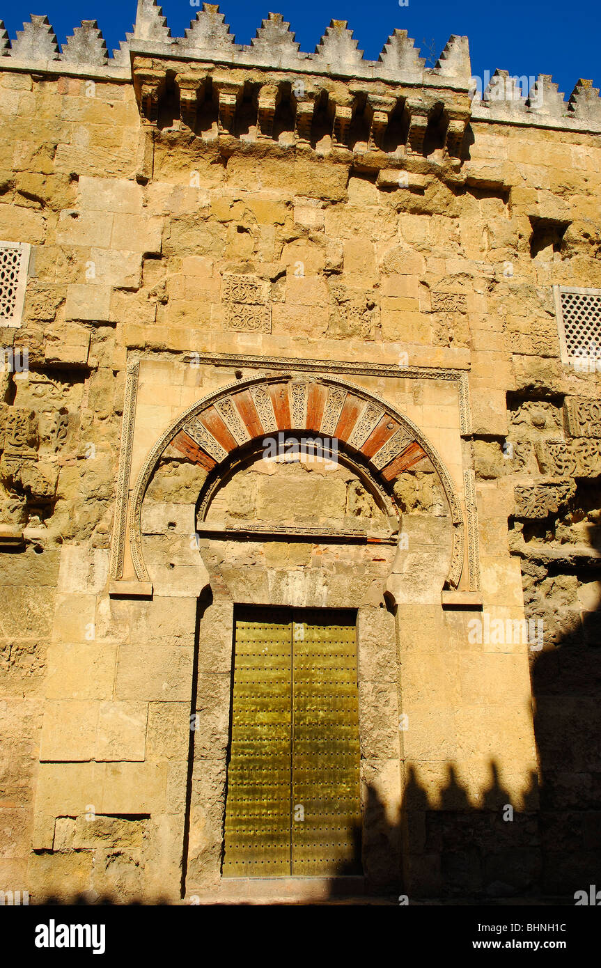 Dettaglio dell'wester facciata della grande moschea cattedrale di Cordoba. Andalusia, Spagna Foto Stock