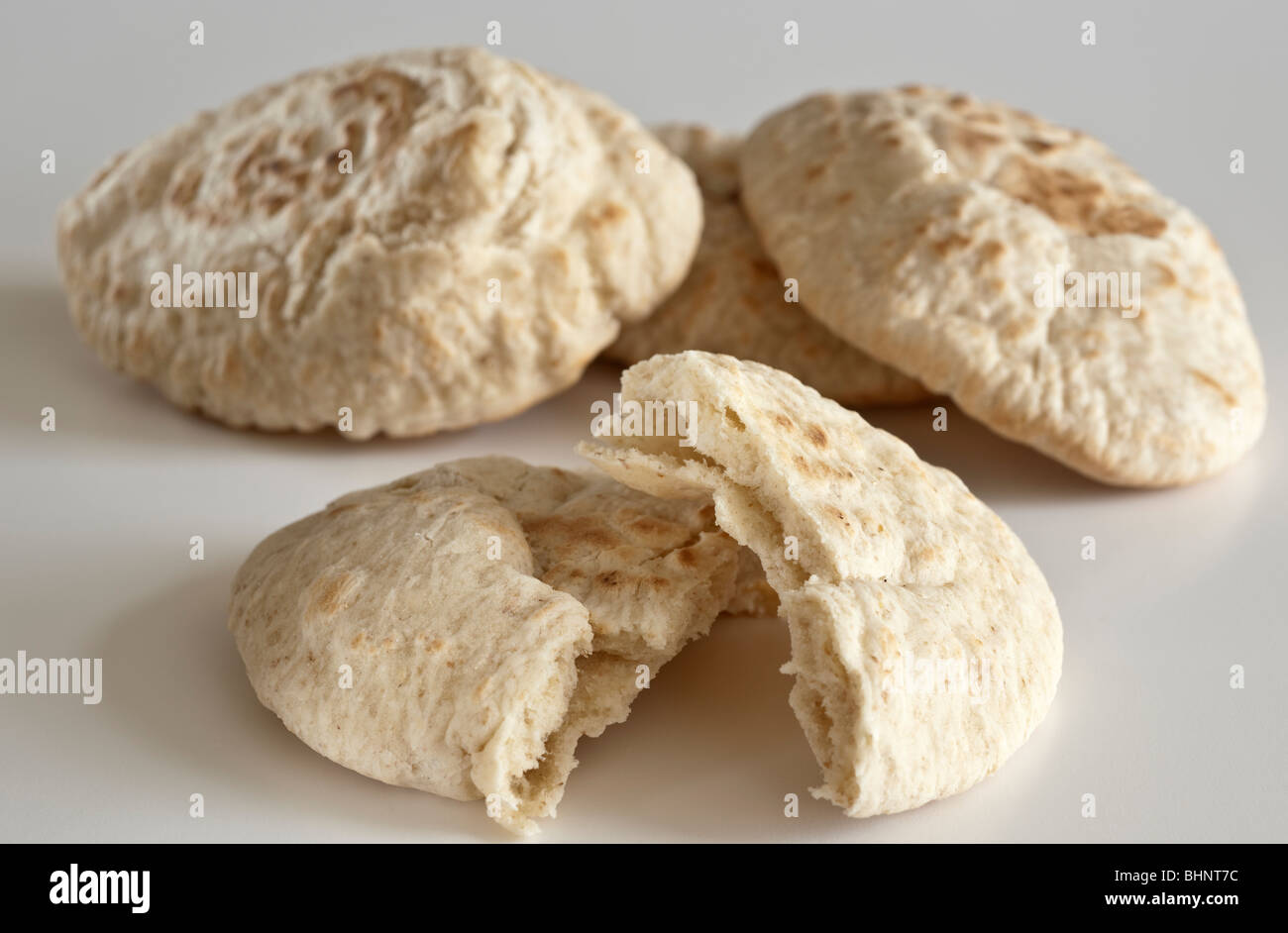 Quattro pezzi di pane pitta Foto Stock