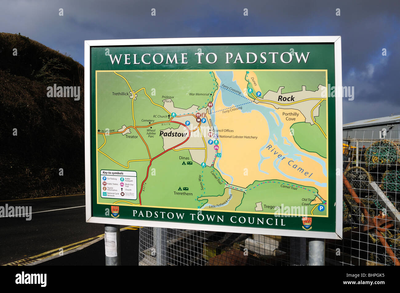 Una mappa della città a Padstow in Cornovaglia, Regno Unito Foto Stock