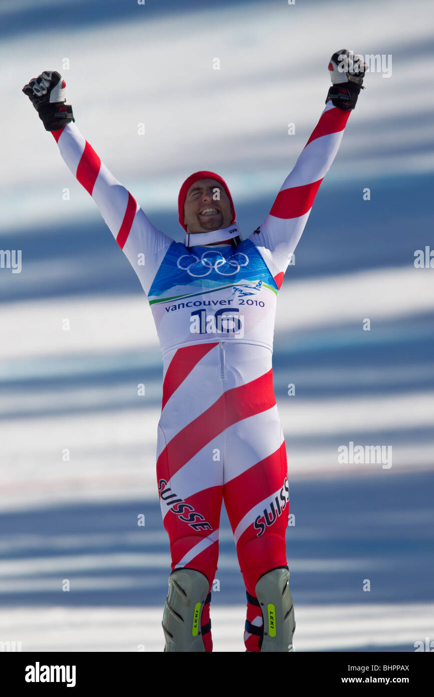Silvan Zurbriggen (SUI) medaglia di bronzo vincitore, in sci alpino Uomini Super evento combinato al 2010 Giochi Olimpici Invernali Foto Stock