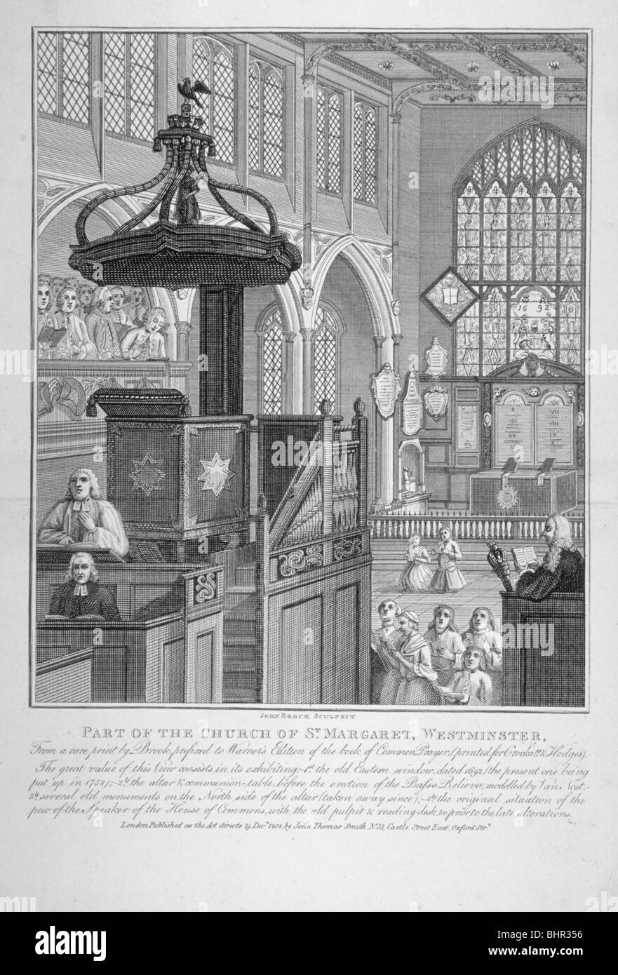 Interno della chiesa di St Margaret, Westminster, Londra, 1808. Artista: John Brock Foto Stock
