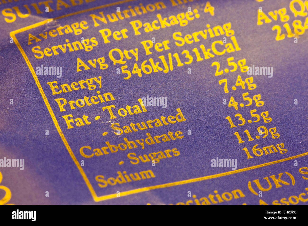 Cioccolato informazioni nutrizionali etichetta. Foto Stock