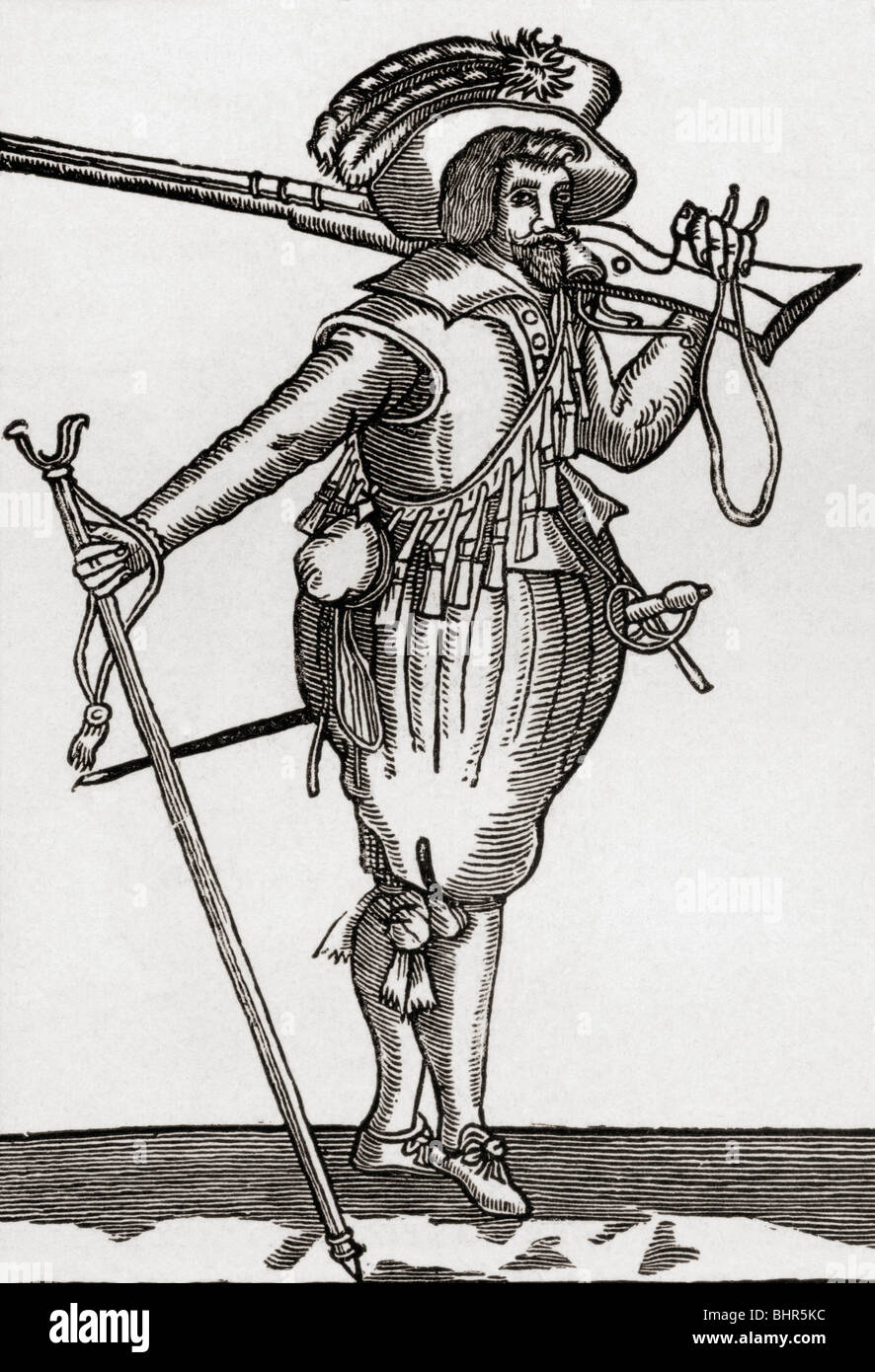 Un Musketeer durante il regno del re James I. Foto Stock