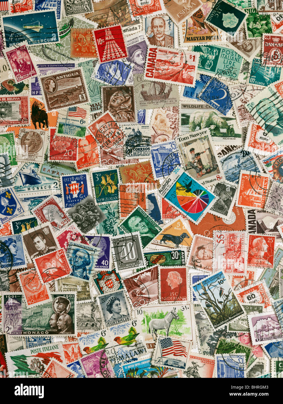 International di francobolli di tutto il mondo, still life collection Foto Stock