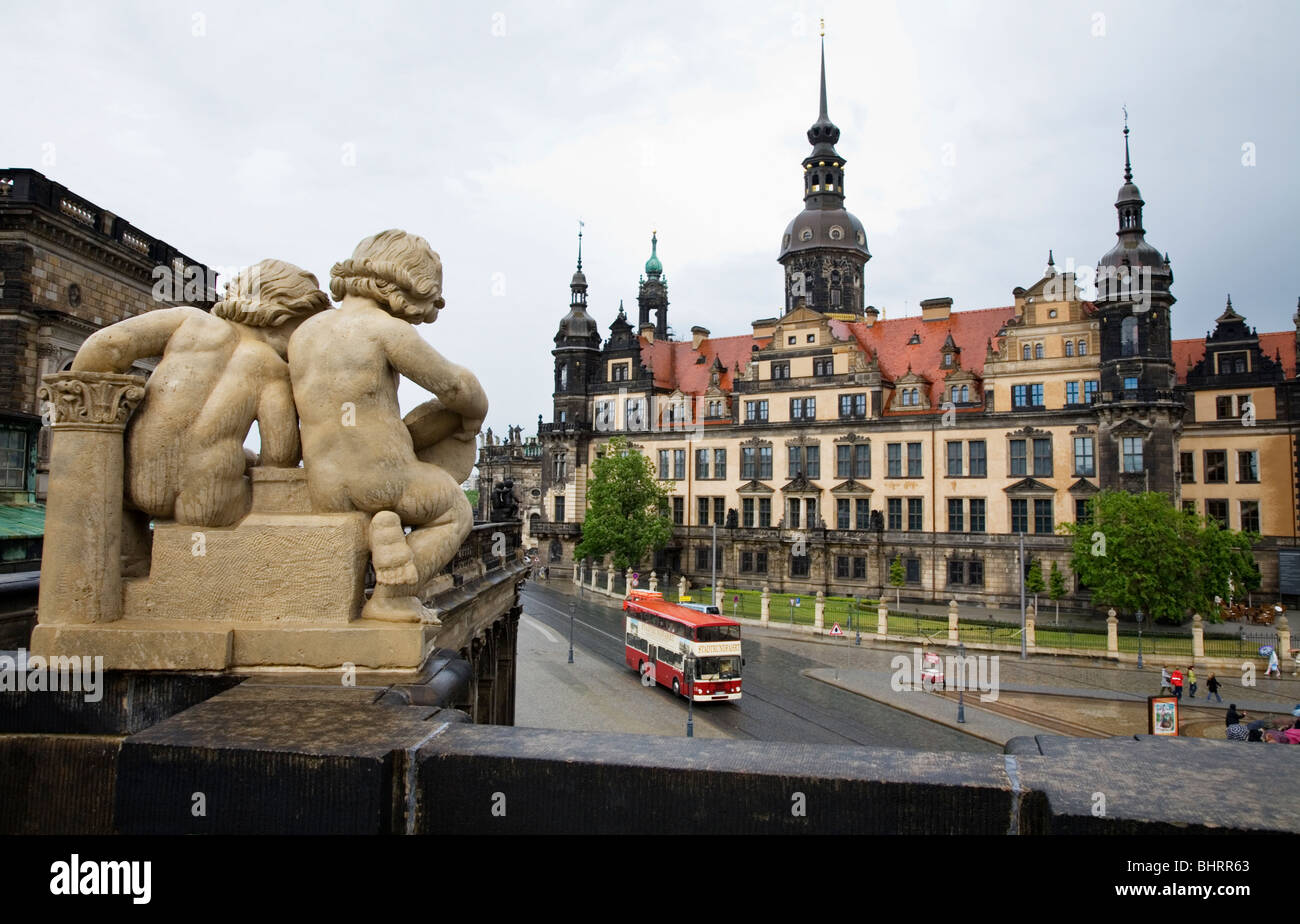 Dresdner Schloss Castello e lo Zwinger scultura dettaglio Sophienstrasse Dresda, Germania Foto Stock