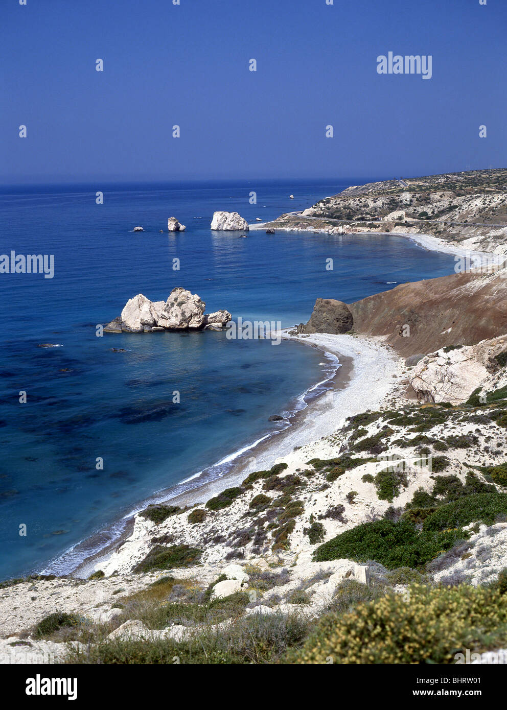 Afrodite e spiaggia di costa, Paphos, la Repubblica di Cipro Foto Stock