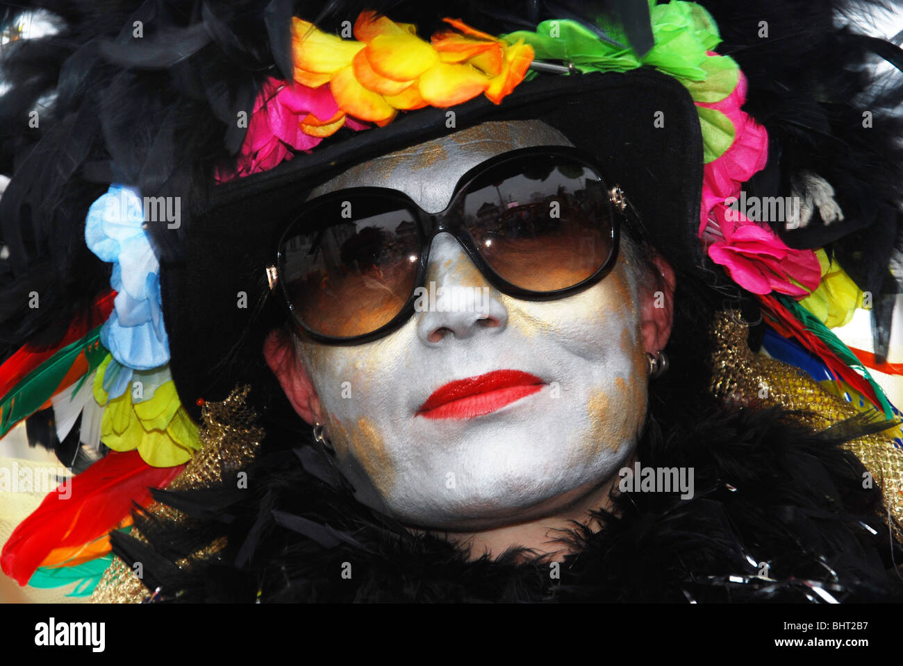 Close up della donna in costume annuale sfilata di carnevale a Maastricht Paesi Bassi Europa Foto Stock