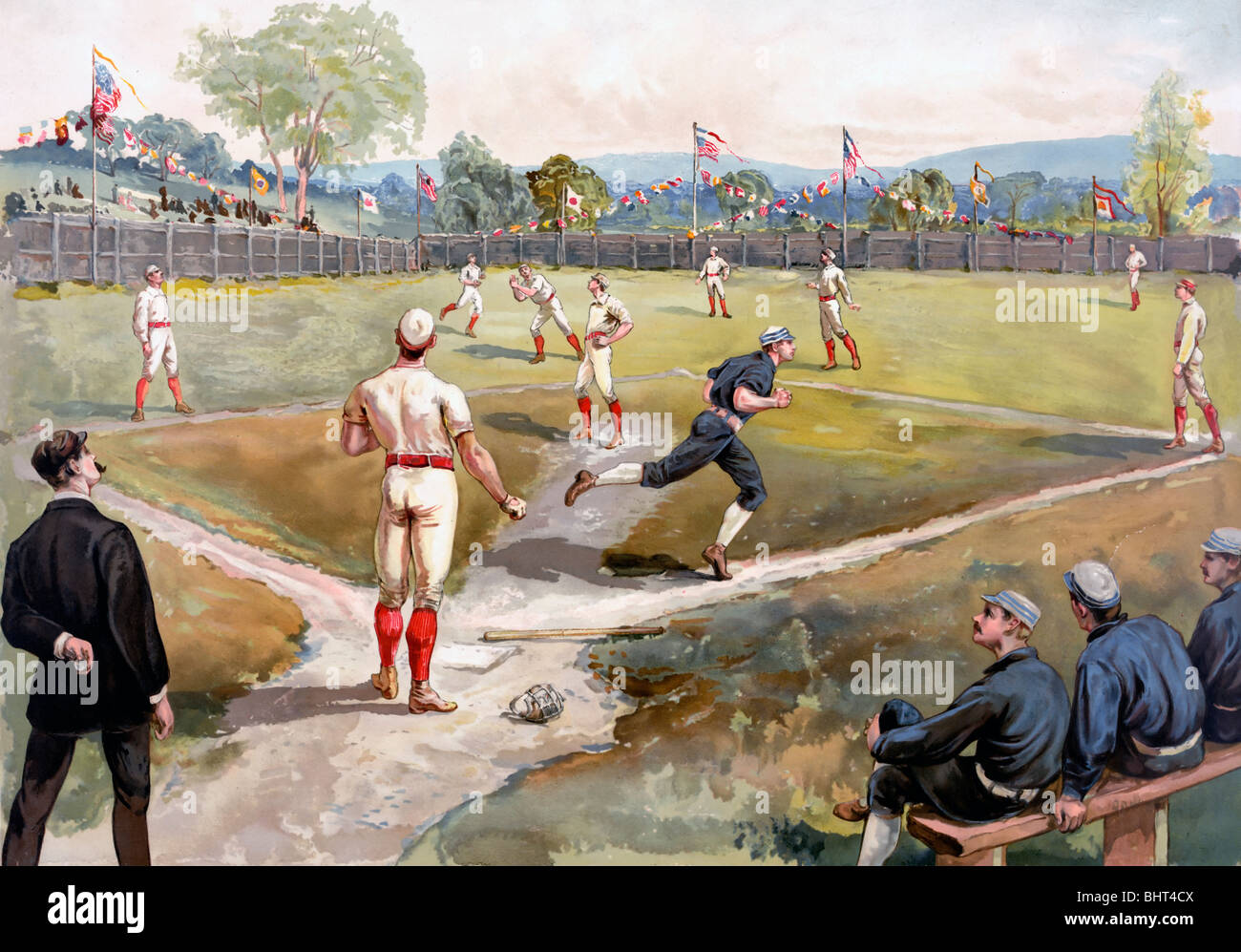 Vintage Baseball gioco, circa 1887 Foto Stock