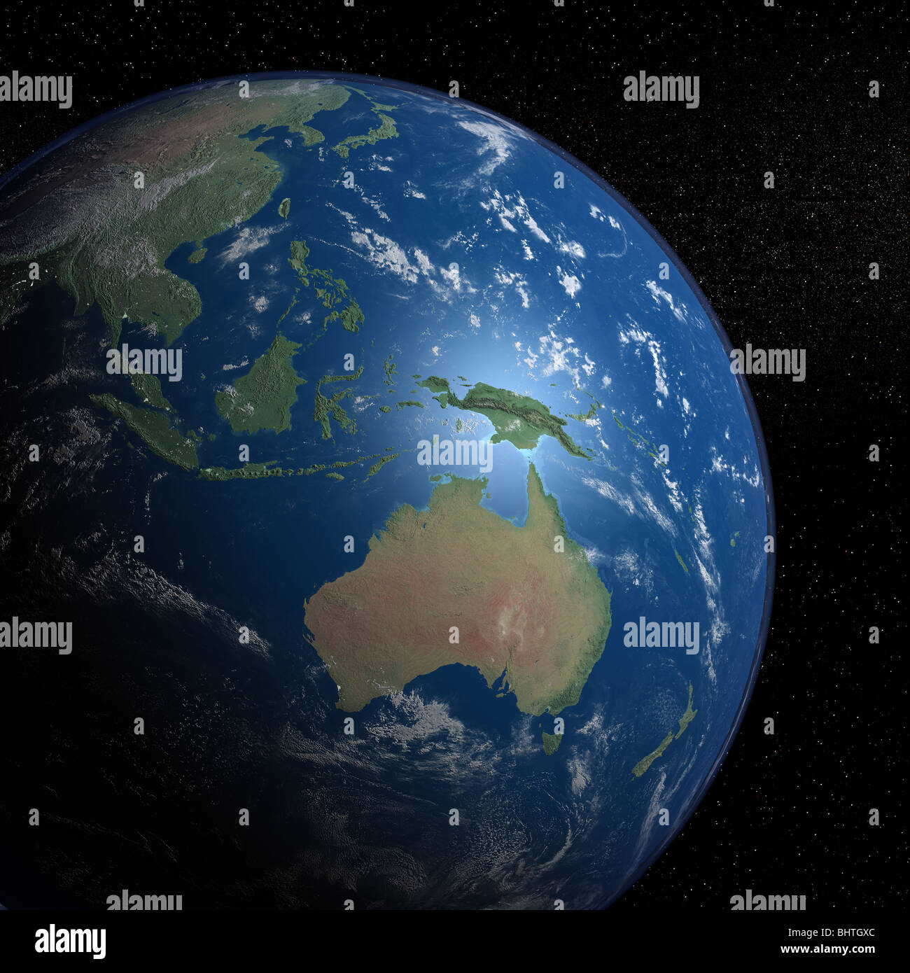 Un eccezionale qualità foto realistiche di resa immagine della terra come visto dallo spazio su uno sfondo di stelle Foto Stock