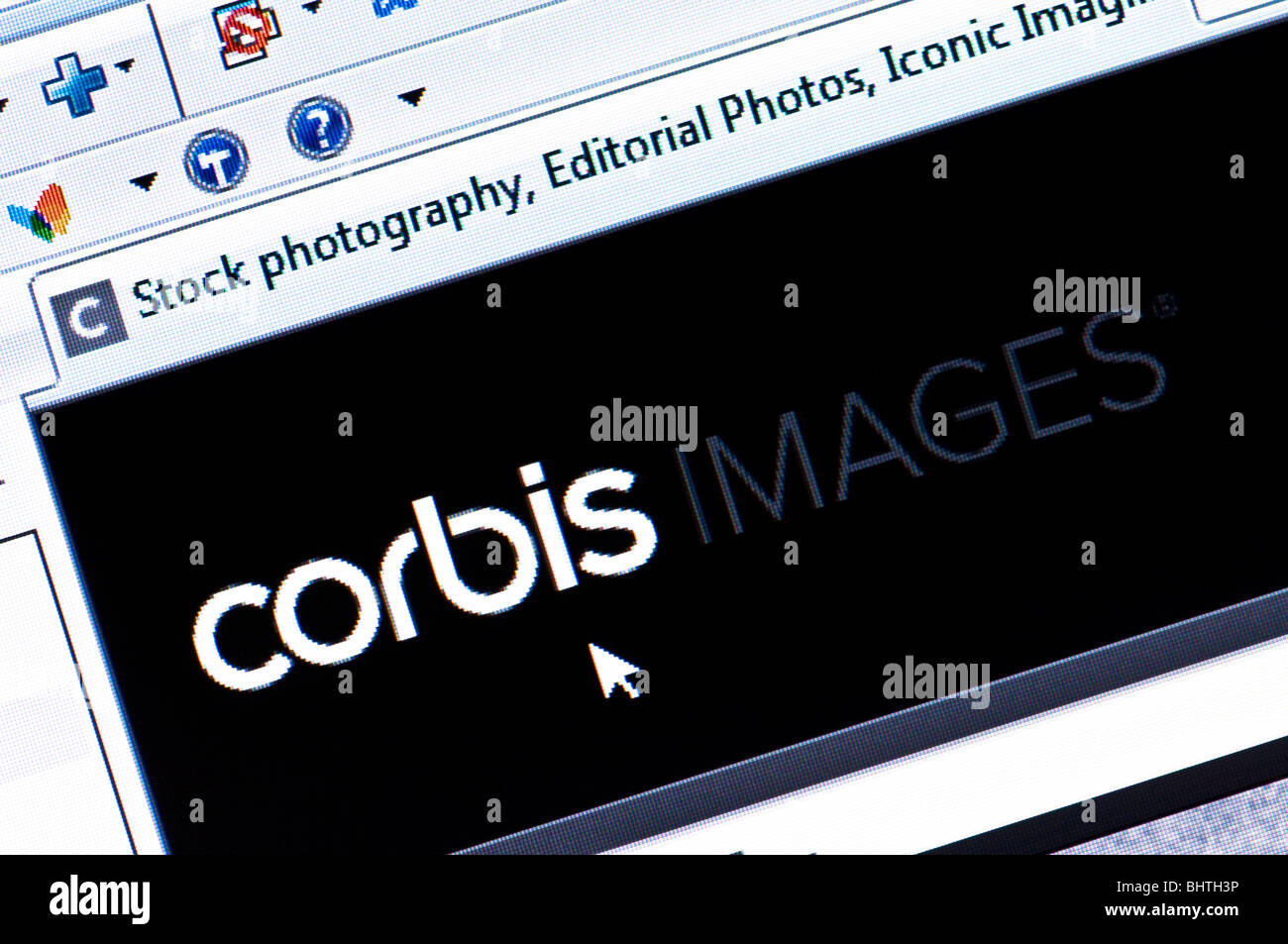 Macro screenshot del sito Corbis. Corbis vende e distribuisce la fotografia e le riprese del film. Solo uso editoriale. Foto Stock
