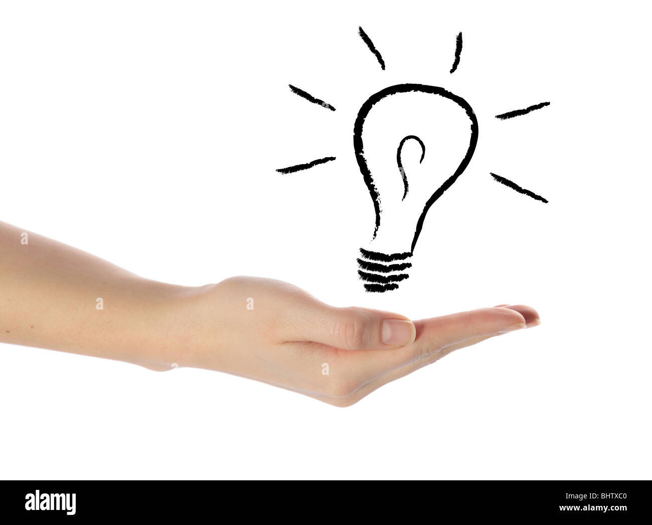 Una bella mano umana tenendo un stilizzata della lampadina della luce.  Tutti gli isolati su sfondo bianco Foto stock - Alamy