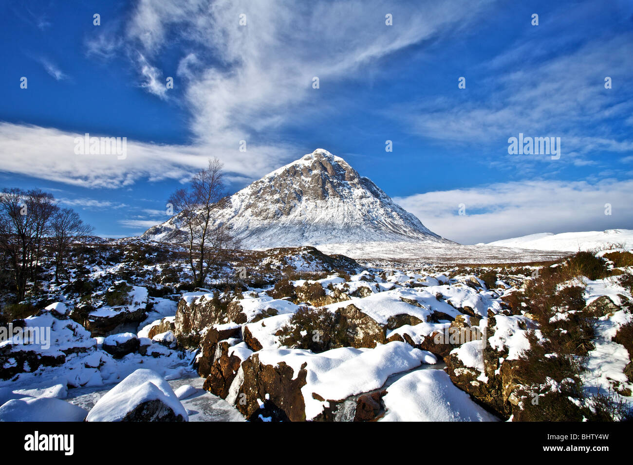 Snowclad Buachaille Etive Mor Foto Stock