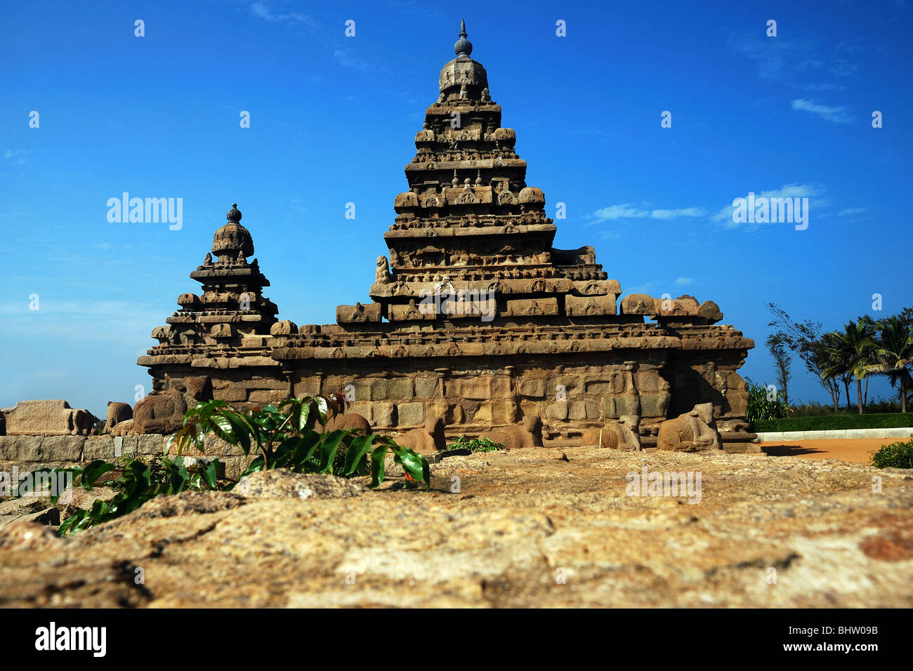 Mare Shoare tempio, Mahabalipuram,Chennai India Foto Stock
