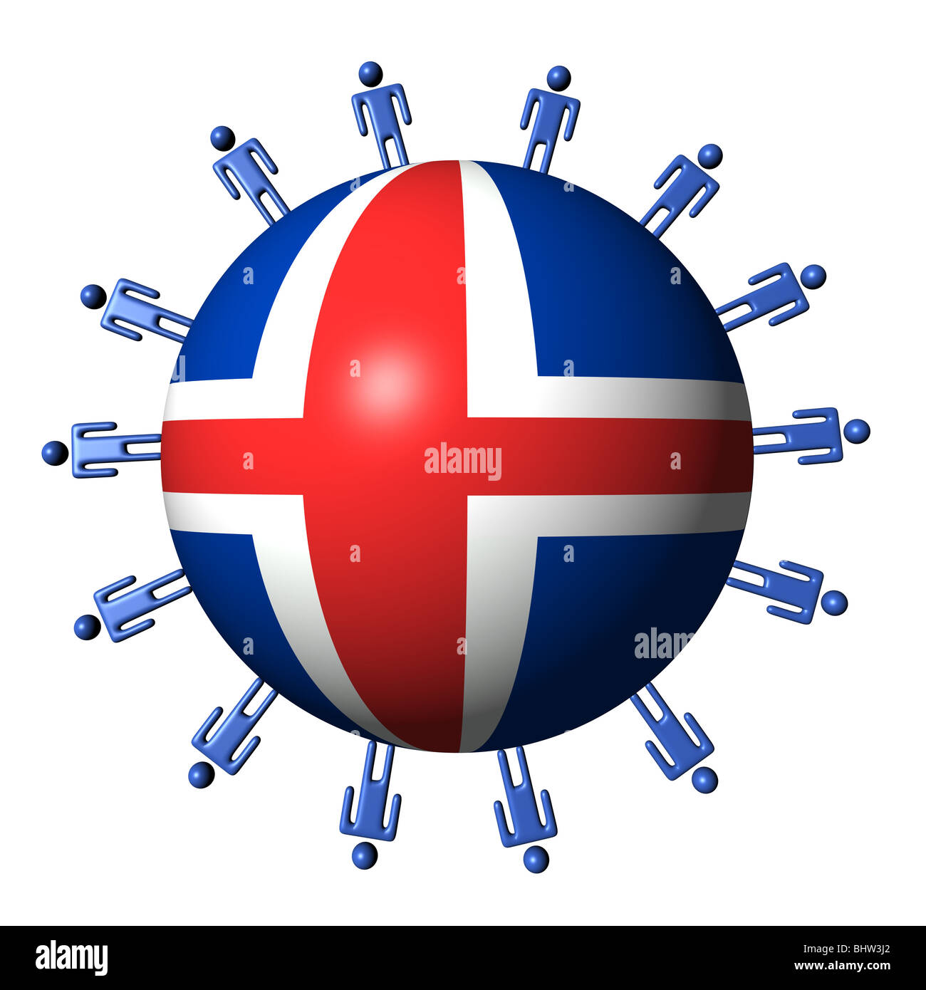Cerchio di astratti persone intorno a bandiera islandese sfera illustrazione Foto Stock