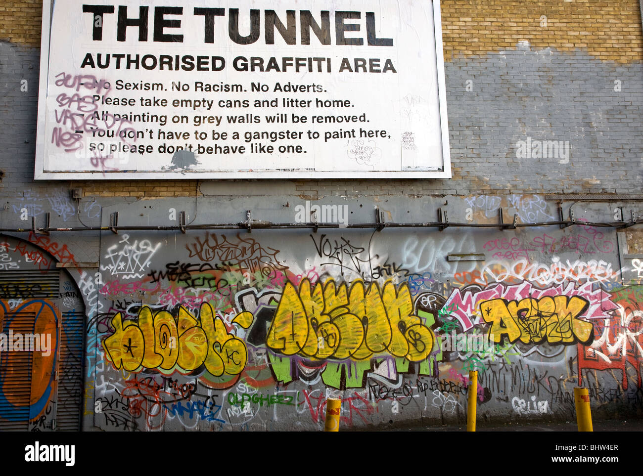 Autorizzati sito graffiti, Londra Foto Stock