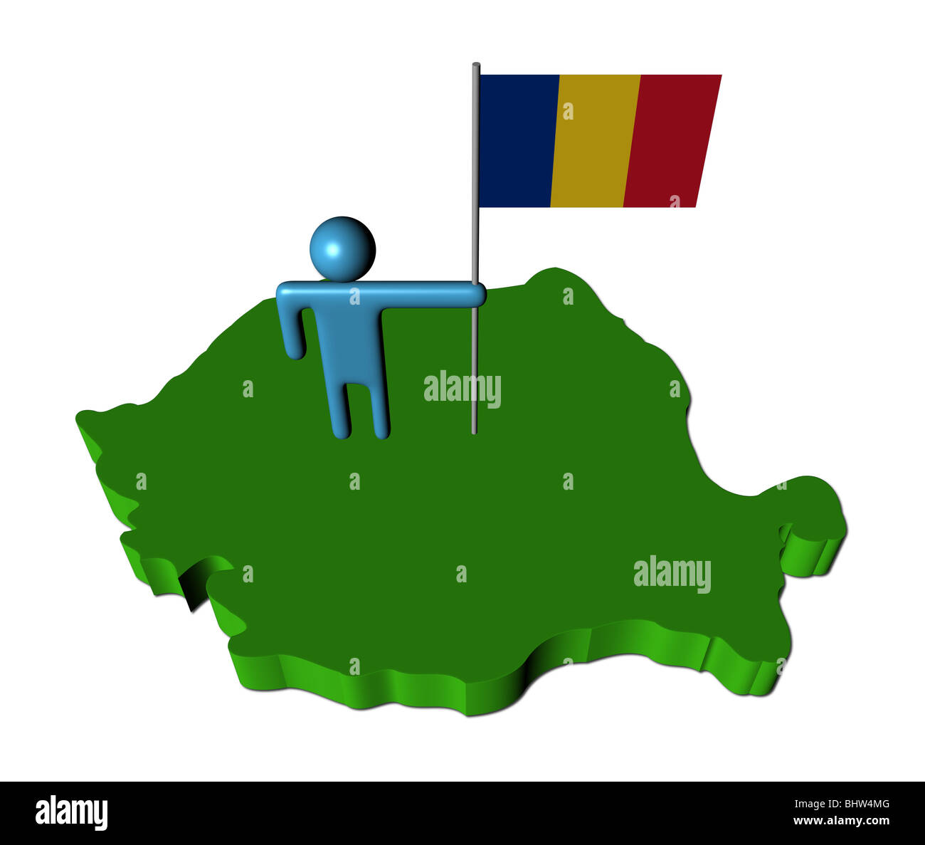 Persona astratta con bandiera rumena sulla mappa immagine Foto Stock
