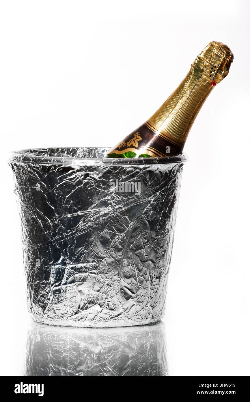 Champagne flauti e Secchiello per ghiaccio Foto Stock