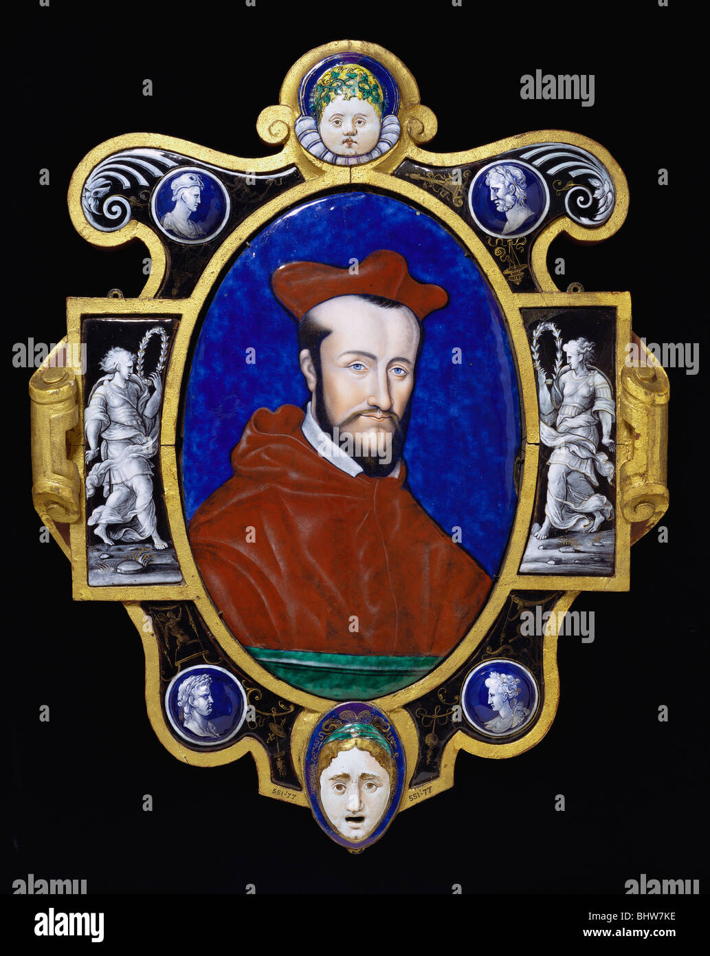 Placca in smalto del cardinale di Guisa, da Leonard Limosin. Limoges, Francia, 1556 Foto Stock