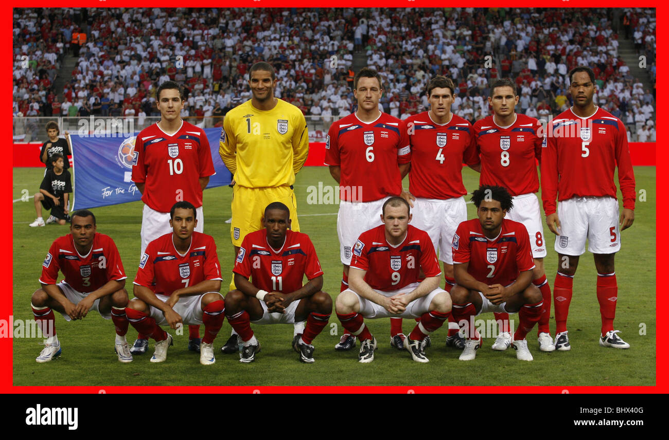 2010 World Cup Qualifier - Andorra v Inghilterra, Stadio Olimpico Barcellona 06/09/08. Squadra dell'Inghilterra. Foto Stock