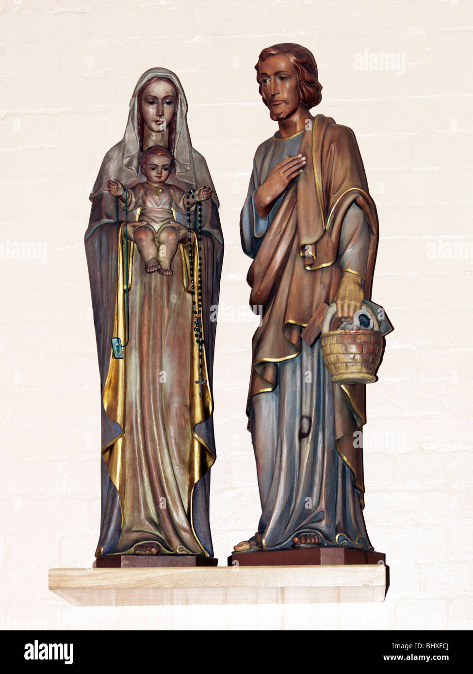 Statue della Santa Famiglia di Maria e Giuseppe e il Bambino Gesù Foto Stock