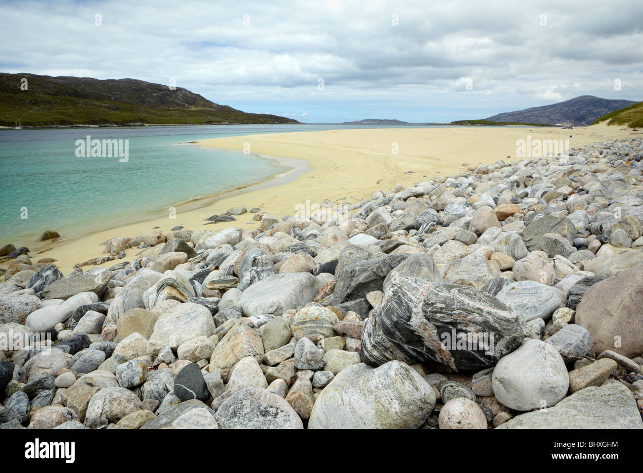 Guardando attraverso il suono della scarpata da ovest Harris, Ebridi Esterne della Scozia Foto Stock