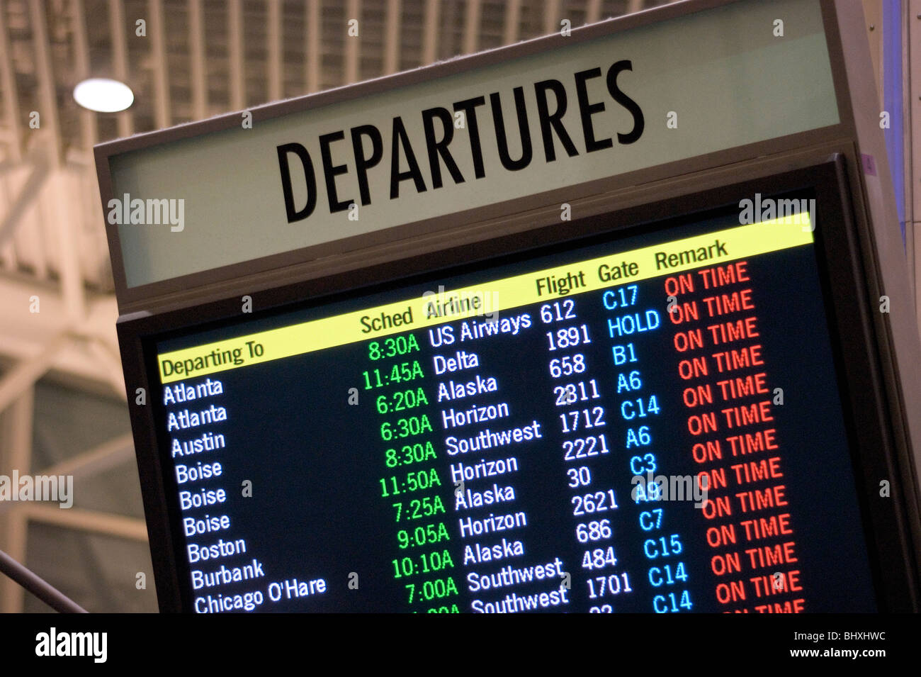 Partenze Arrivi Board Portland Oregon Aeroporto Foto Stock