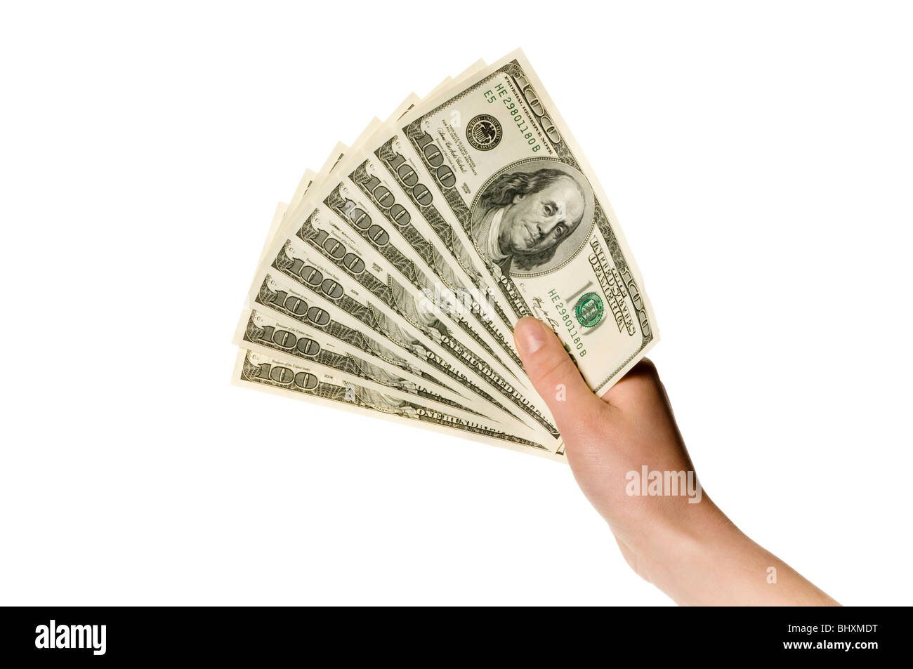 Mano che tiene il denaro Foto Stock