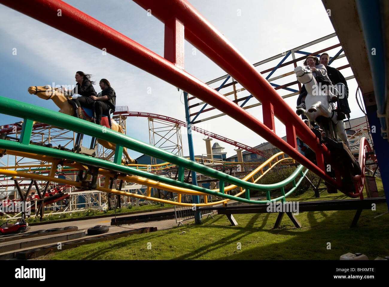 Un giro sul Blackpool Pleasure Beach Foto Stock