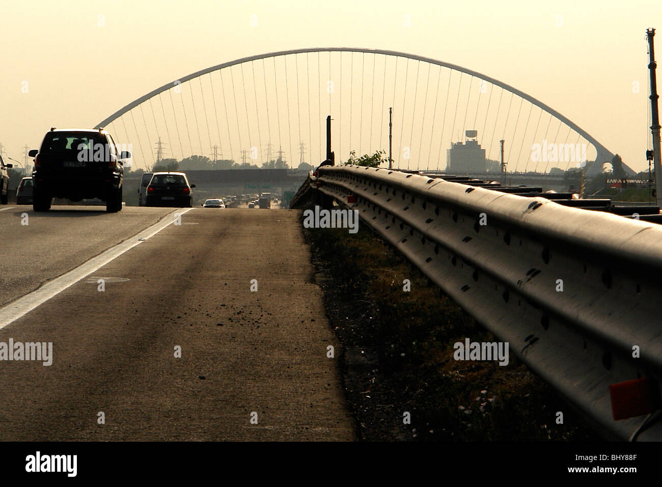 L'Italia, Emilia Romagna, Reggio Emilia, austostrada del sole (autostrada), Santiago Calatrava bridge Foto Stock