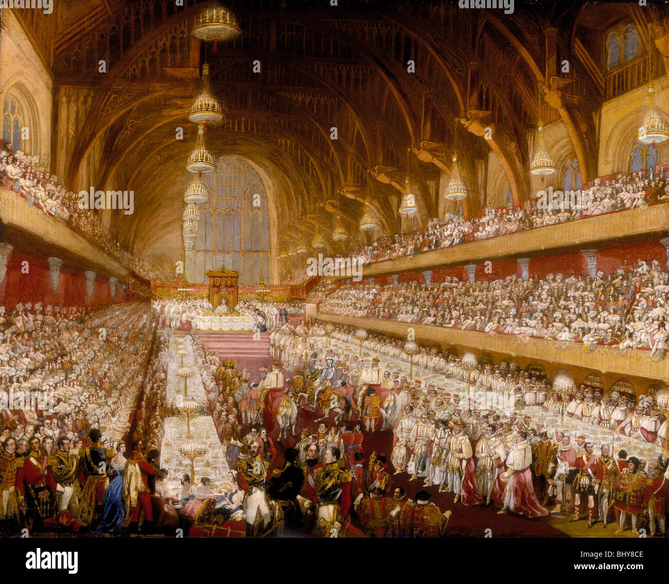 " Il banchetto di incoronazione del re George IV nella Westminster Hall', 1821. Artista: sconosciuto Foto Stock