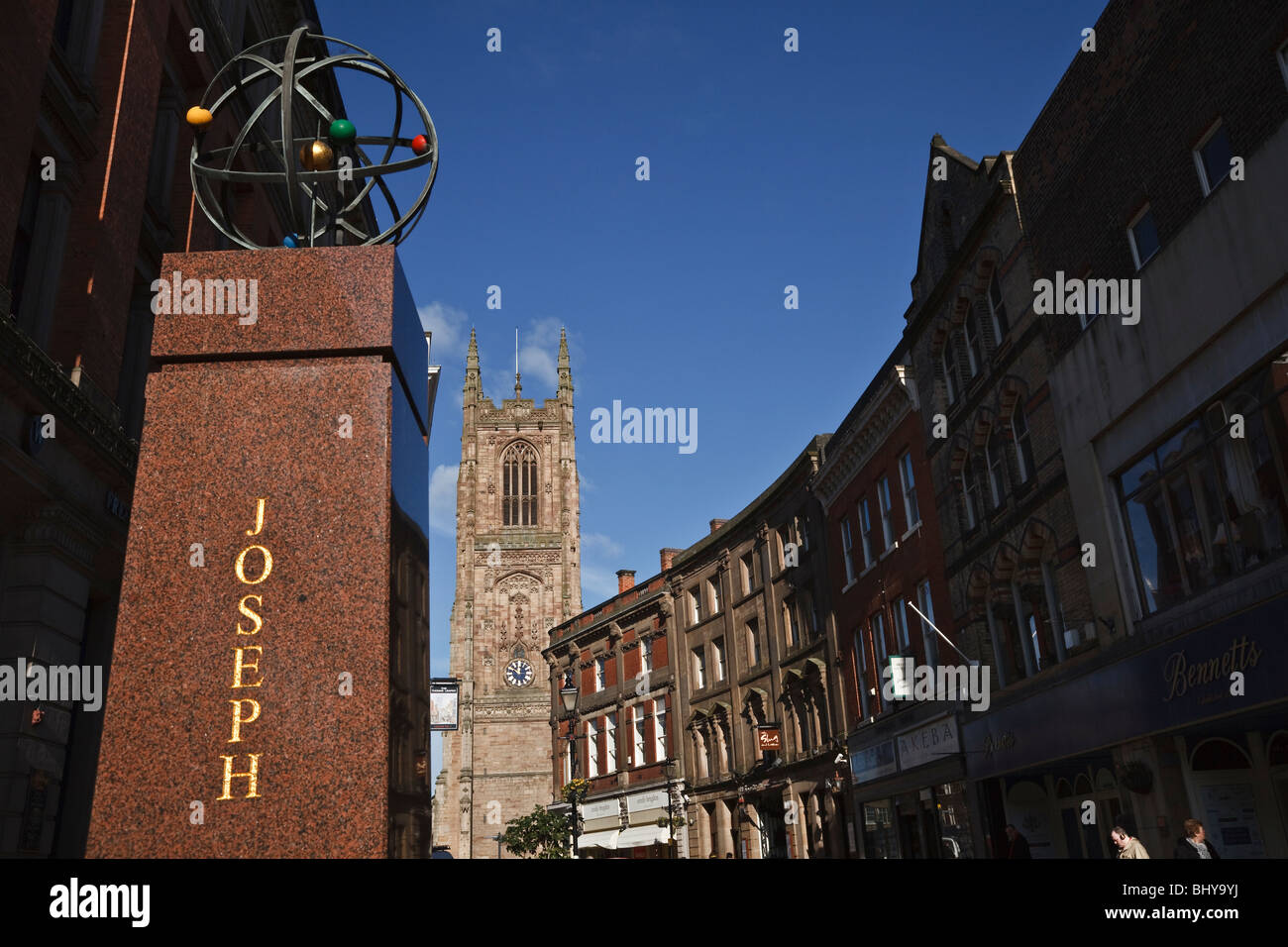 Joseph Wright Memorial e Derby Cathedral Irongate, Derby Foto Stock