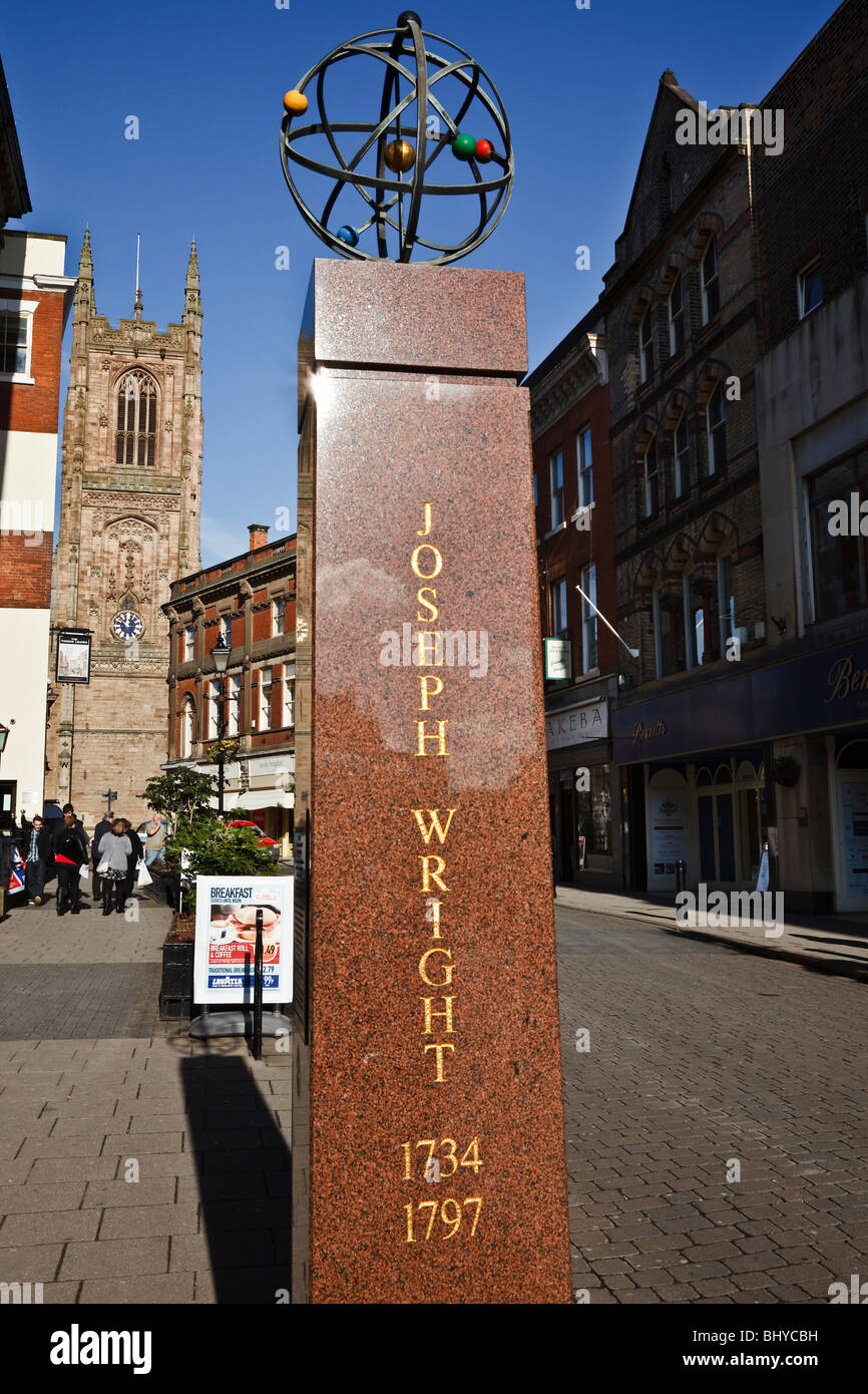 Joseph Wright Memorial e Derby Cathedral Irongate, Derby Foto Stock