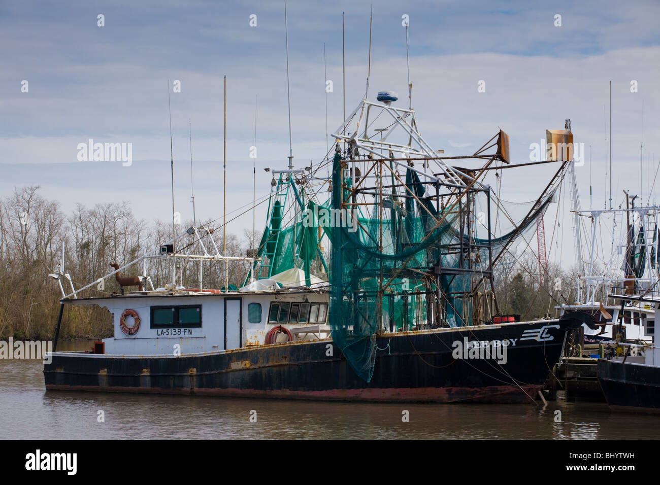 Arrugginimento gamberetti imbarcazione della flotta in Delcambre, Louisiana Foto Stock