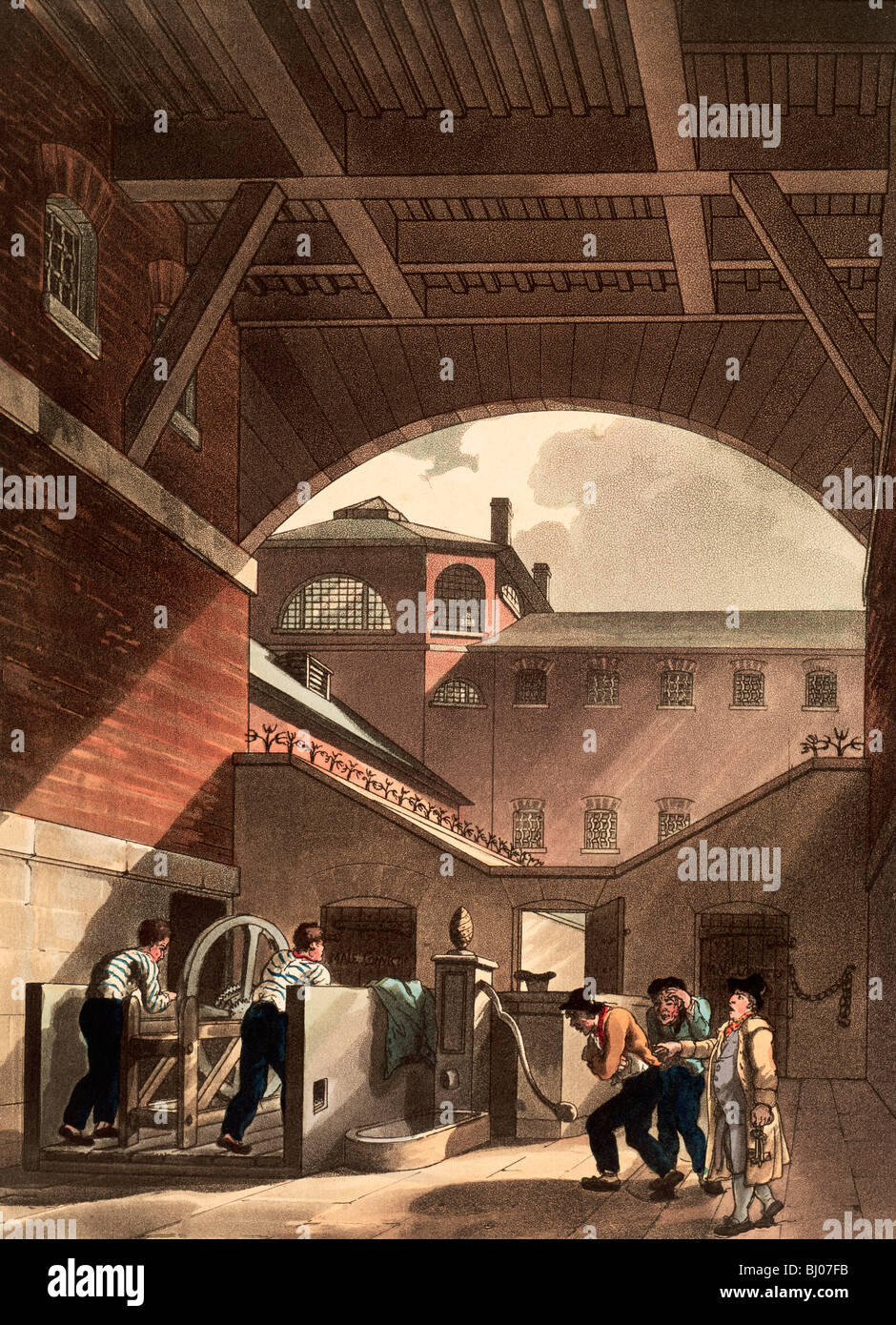 Motore di acqua in bagno freddo campi prigione, Londra, 1808. Artista: Augusto Charles Pugin Foto Stock