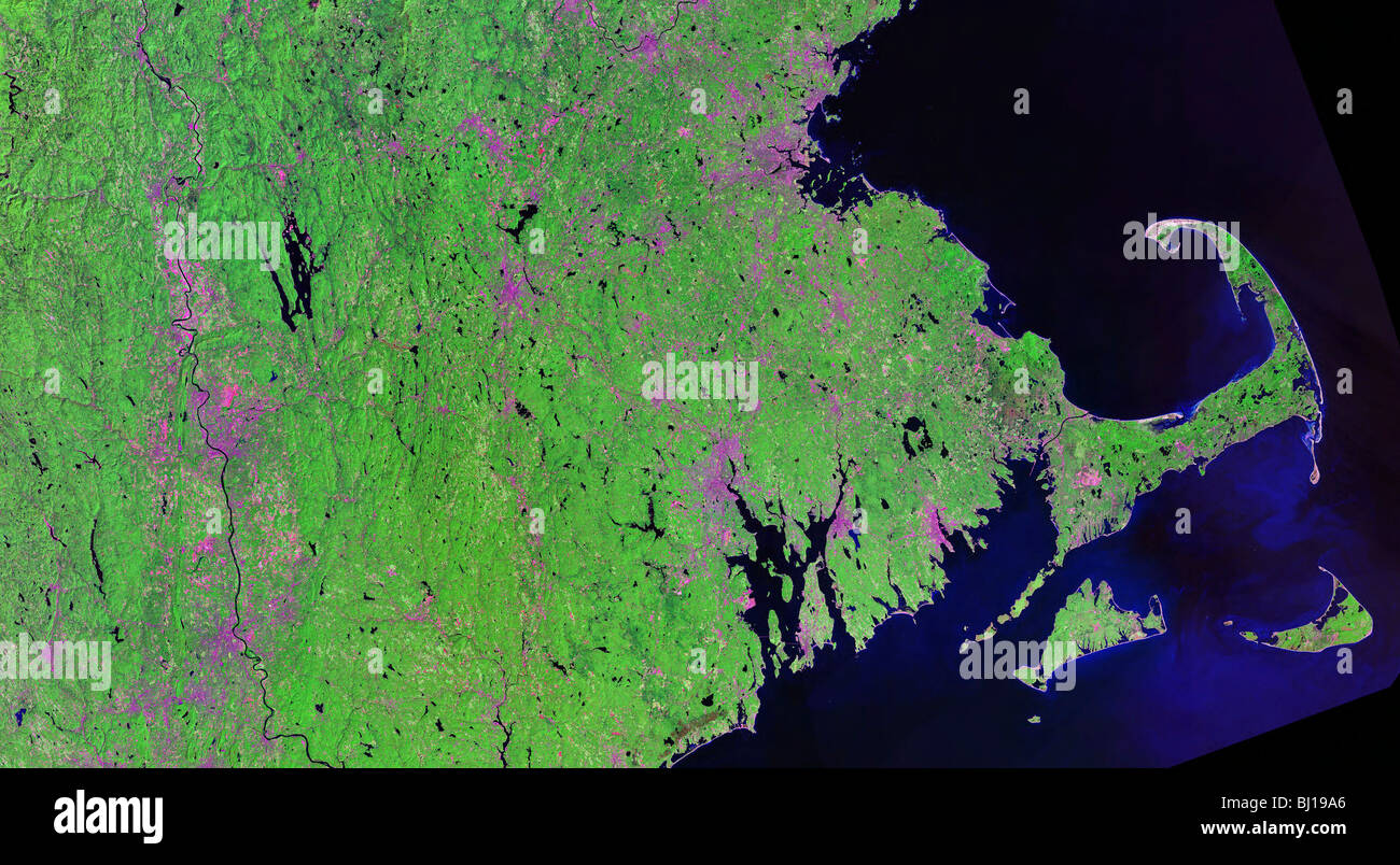 Alti più di Cape Cod, Boston e al Vigneto di Martha. Una risoluzione elevata, il falso colore satellite Landsat composite Foto Stock