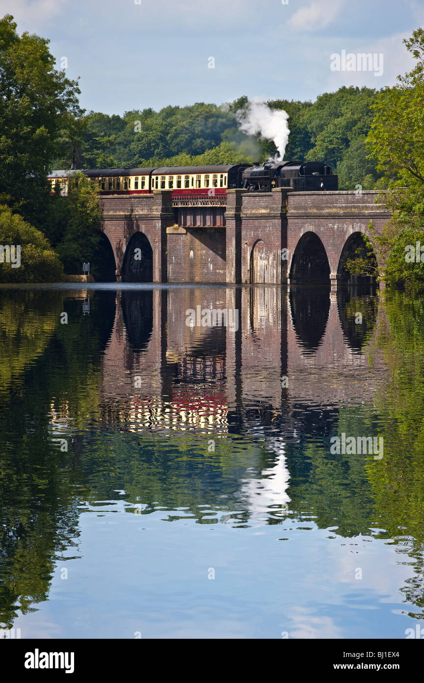 LMS 8F 48305 sul serbatoio Swithlnd viadotto, parte della Grande Stazione Centrale ferroviaria in Leicestershire Foto Stock
