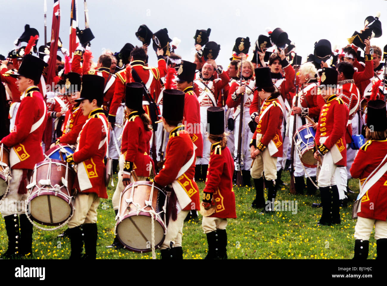 Rievocazione storica, inglese britannico redcoats 1815 Storia militare uniformi uniformi Abbigliamento Costumi costume moda mode Foto Stock