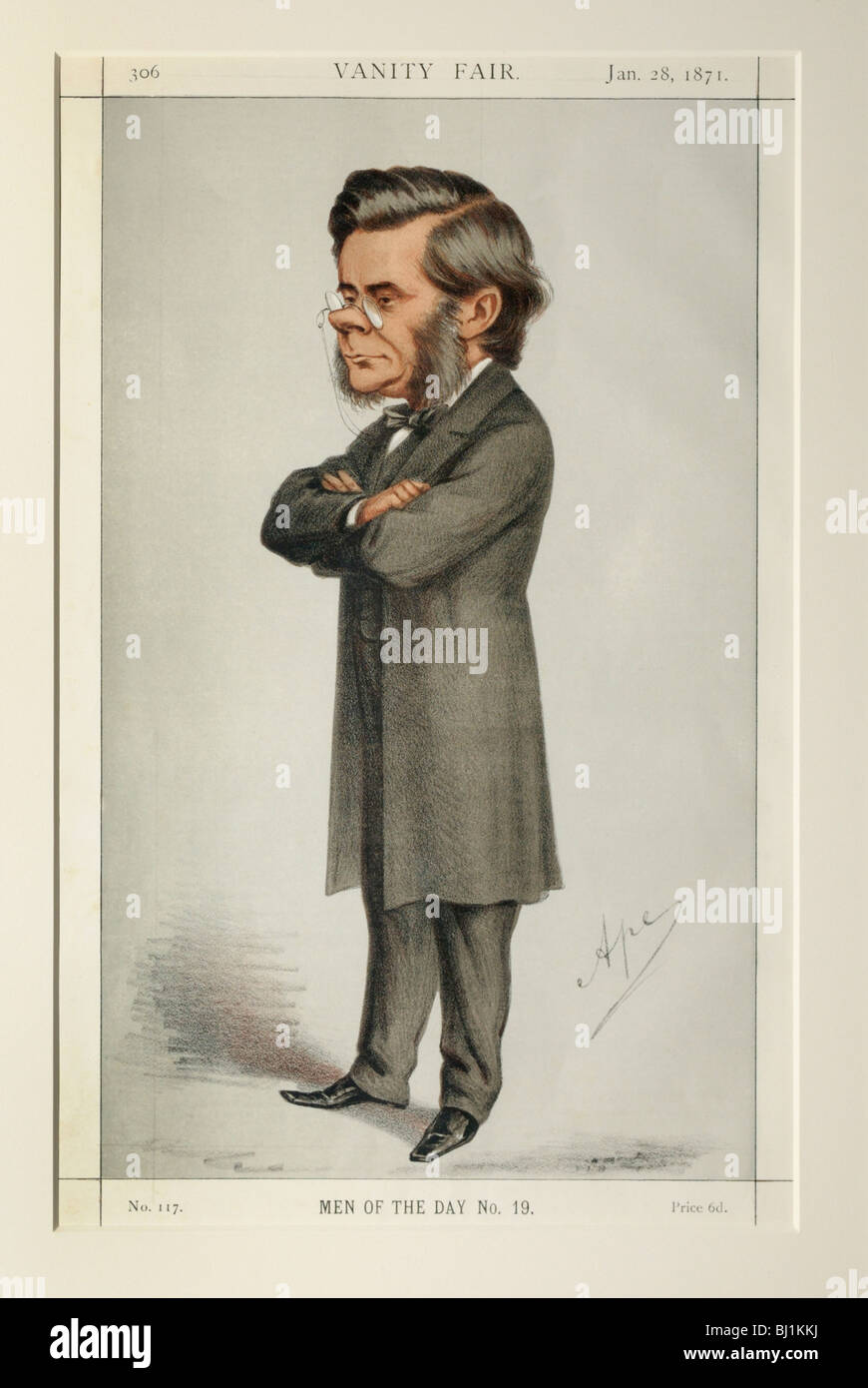 T.H. Huxley caricatura da VanityFair, 1871. Huxley era un famoso biologo e sostenitore di la teoria di Darwin di evoluzione Foto Stock