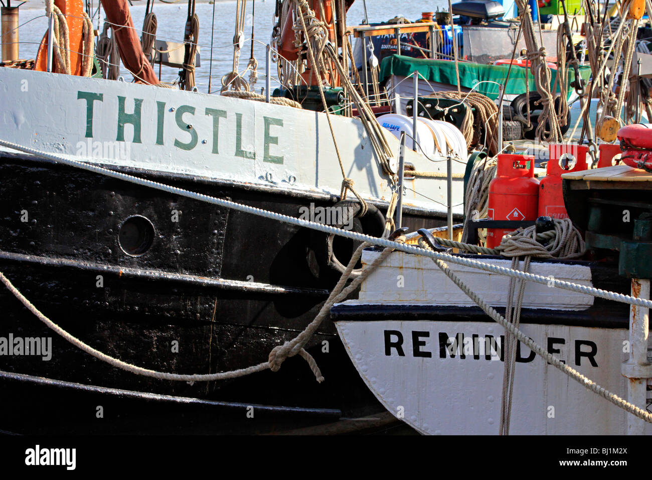 Il Quayside Maldon Essex Thames chiatte a vela England Regno unito Gb Foto Stock