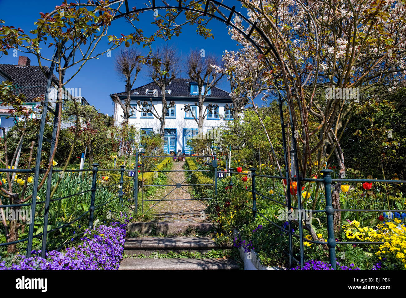 Case nel quartiere Treppenviertel, Suellberg, Blankenese, Amburgo, Germania, Europa Foto Stock