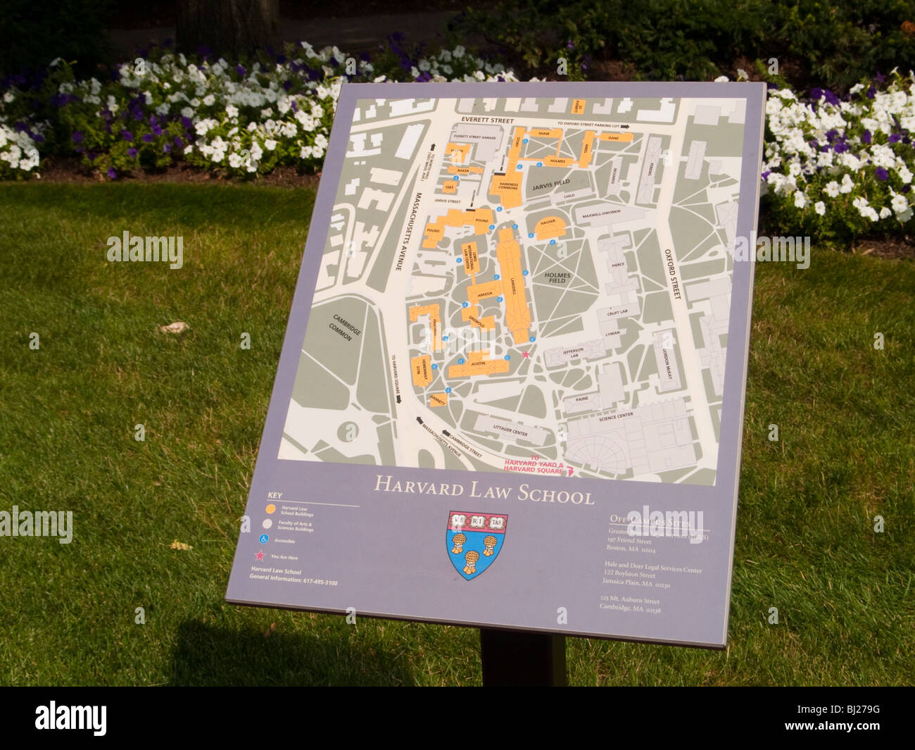 Una mappa della scuola di diritto sul campus della Harvard University di Cambridge Massachusetts USA Foto Stock